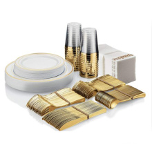 200 Piece Gold Disposable Cutlery Set Plastic Gold Silverware | Heavyweight Flatware Dinnerware Set for Wedding
